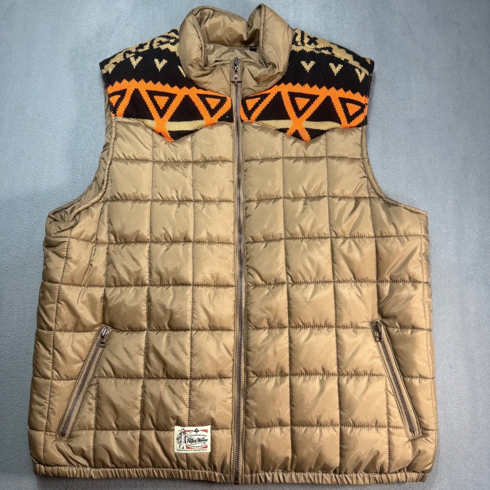 LRG Father Nature Puffer Vest Mens 3XL Tan Aztec Southwestern Quilted Excellent